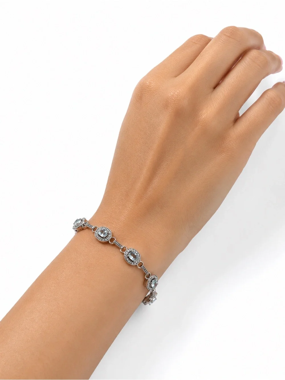 ✨ Vintage-Style 925 Sterling Silver Aquamarine Bracelet – 7” ✨